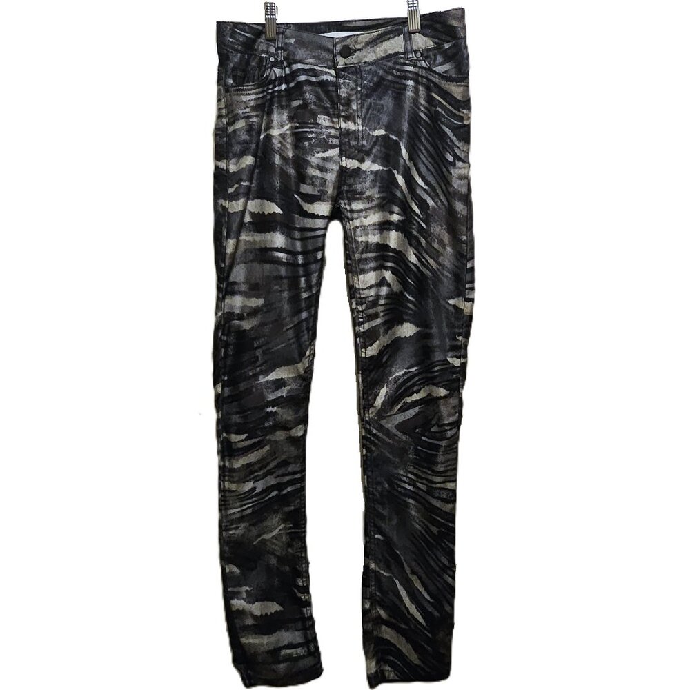 Lauren Vidal Back/Grey/Beige Tiger Stripe Print Slim Fit Pants Size Medium